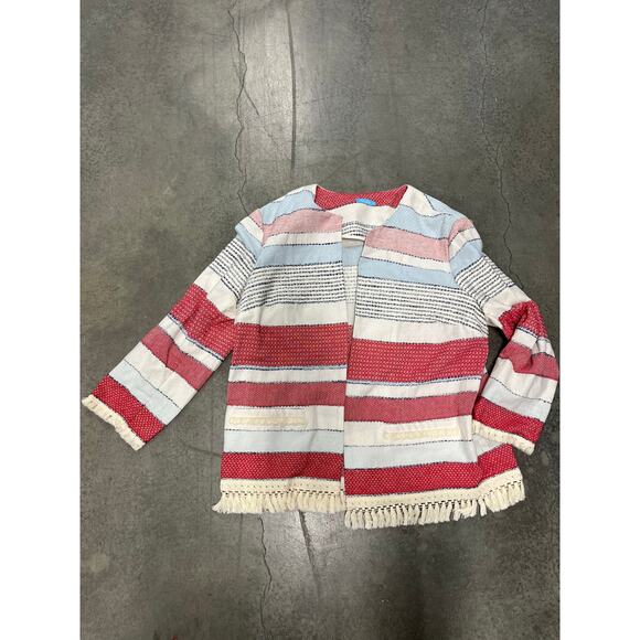 J. Mclaughlin Embroidered Striped Tassel Jacket Size large Red‎ Blue Cream - Picture 1 of 4